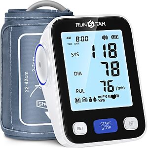 Runstar Upper Arm Blood Pressure Monitor w/ Wide Range Cuff & 2x99 Reading Memory $25.19 + Free Shipping w/ Prime or on $35+