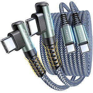 2-Pk 6.6' Ainope 60W USB-C Right Angle Braided Charging Cables