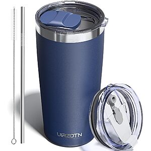20-Oz Uirzotn Stainless Steel Insulated Tumbler w/ Dual Lids & Straw (various)