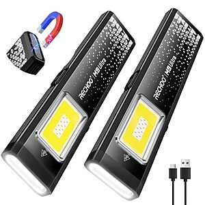 2-Pk Rechoo 3-in-1 Magnetic Rechargeable EDC Flashlight w/ Clip