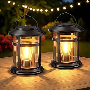 Prime Members: 2-Pk Solar Hanging Lanterns for Outdoor (Warm Light) $14.95 + Free S&H