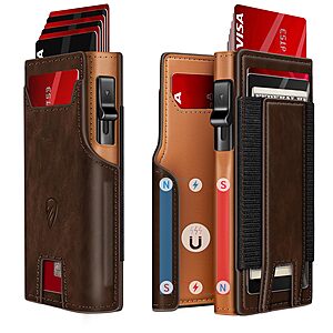 RUNBOX RFID Blocking Aluminum Pop-Up Card Holder Wallet w/ ID Window from