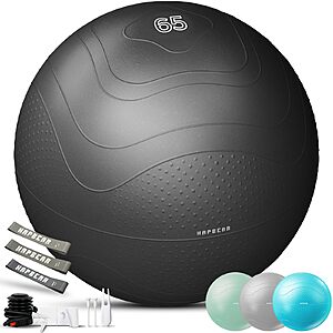 Prime Members: 26" HAPBEAR Anti-Burst Exercise Ball w/ Pump & 3 Resistance Bands $11.40 + Free S&H