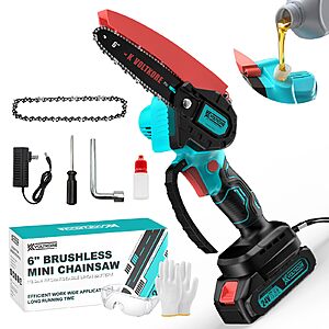 6" K VOLTKORE Brushless Cordless Mini Chainsaw w/ 20V 2Ah Battery $19 + Free S&H