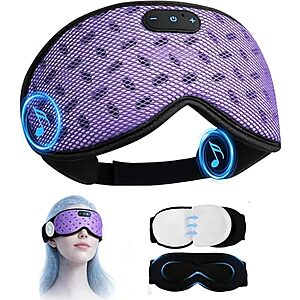 LC-dolida 3D Blackout Sleep Mask w/ Bluetooth 5.4 Headphones (Purple)