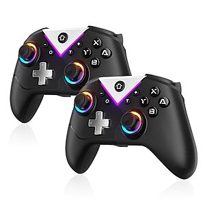 2-Pk Dinosoo RGB Wireless Bluetooth Gamepad Controller (Black)