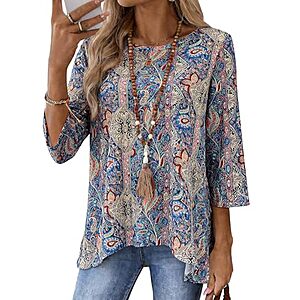 Totatuit Women's 3/4 Sleeve Crew Neck Floral Tunic Top (Various)