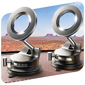 2-pk LISEN MagSafe Magnetic Adjustable Suction Cup Car Phone Mounts (Black)