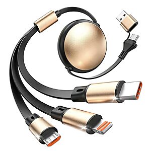 MPATIBY 3-in-2 Retractable Multi Charging Cable (Black/Gold)