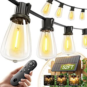 52' addlon Waterproof Solar String Lights w/ Remote