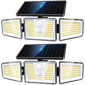 2-Pk KOOPER 3-Head Solar Motion Sensor Flood Lights