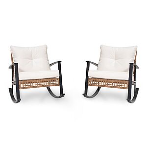 LAUSAINT HOME Oversized Outdoor PE Rattan Wicker Rocking Chair: 1-Pc $91, 2-Pc $133 + Free S&H