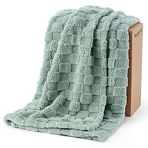 50"×60" Bedsure Checkered Fleece Throw Blanket (Sage Green)