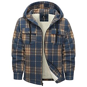 Jacketown Men's Plaid Sherpa Fleece-Lined Zip-Up Flannel Hooded Jacket (various)