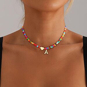 Eaciy Brass Letter Pendant Necklace (Gold/Turquoise)