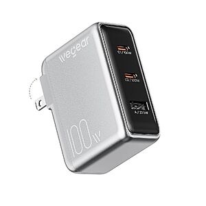 3-Port wegear 100W GaN Slim USB-C Wall Charger w/ Foldable Plug $20 + Free S&H