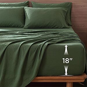 Prime Members: 6-Pc Bedsure Deep Pocket Sheet Set (King, Olive Green) $20.35 + Free S&H