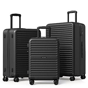 3-pc LONG VACATION Hardside Spinner Luggage Set (Onyx Black, 20"/24"/28") $104 & More + Free S&H
