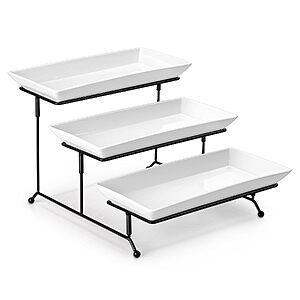 3-Tier MALACASA 12" Porcelain Serving Tray Stand (White)