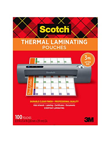 Scotch Thermal Laminating Pouches, 100-Pack, 8.9 x 11.4 Inches, Letter Size Sheets (TP3854-100) $15.98