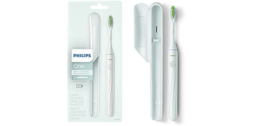 (2 Pack) Philips One by Sonicare Battery Toothbrush, Mint Light Blue, HY1100/03 $39.99 W/FREE SHIPPING WITH AMAZON PRIME
