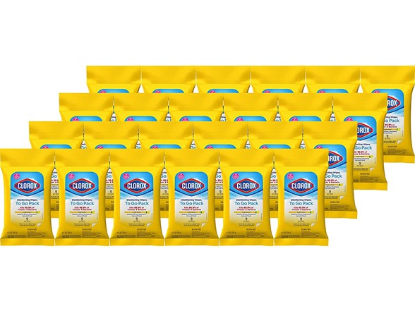 (48 Pack) Clorox Disinfecting Wipes, On the Go Bleach Free Travel Wipes, Multi-surface Wipes, Easy Pull Wipes Pack, Crisp Lemon, 9 Count - $14.99 With Free Shipping