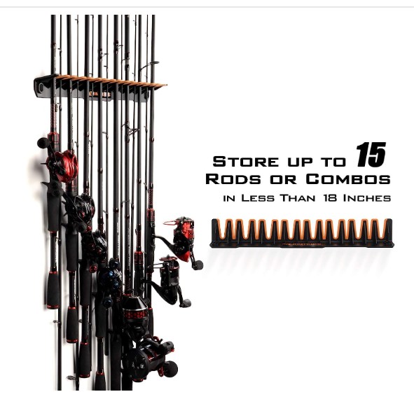 KastKing Patented V15 Vertical Fishing Rod Holder – Wall Mounted Fishing Rod Rack, Store 15 Rods or Fishing Rod Combos in 17.25 Inches, Great Fishing Pole Holder and Rack $11.51