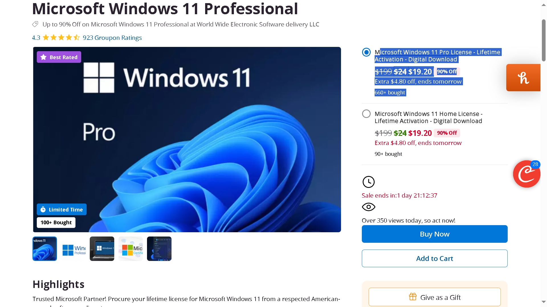 Windows 11 Pro at Groupon Lifetime License key $29.99