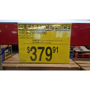 65" Vizio Quantum Pro 4K Smart TV YMMV Sam's club $379.91