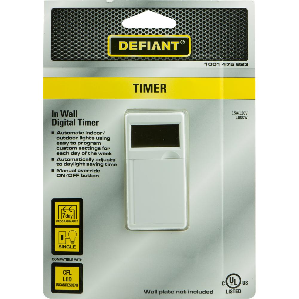 Defiant 15 Amp 7-Day In-Wall Digital CFL-LED Compatible Timer $9.99