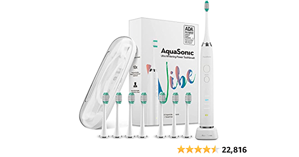 Aquasonic Vibe Series Ultra Whitening Toothbrush – ADA Accepted Electric Toothbrush - 8 Brush Heads & Travel Case – 40,000 VPM Motor & Wireless Charging - $24.95