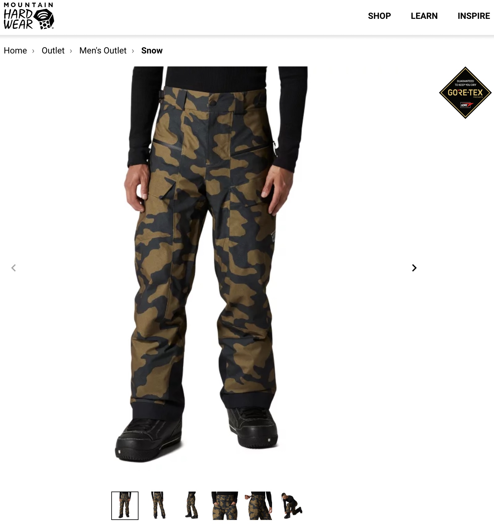 Mountain Hardware Men's Cloud Bank™ Gore Tex Insulated/Ski/Snowboard Pants only in camouflage $140