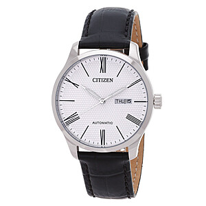40mm Citizen Men's White Dial Automatic Watch w/ SS Case & Black Leather Strap $118 + Free S&H