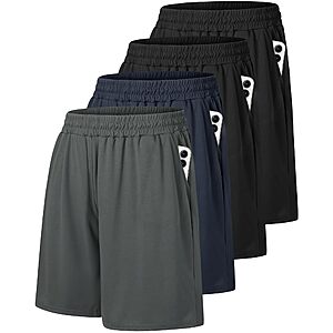 4-Pk Barjneel Men's Athletic Shorts w/ Pockets (Large Only, Black/Navy/Grey)