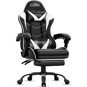 Czlolo High-Back Reclining Gaming Chair w/ Footrest & Massager (Black/White) $40 + Free S&H
