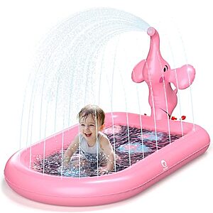QPAU 3-in-1 Inflatable Elephant Sprinkler Pool & Water Play Mat (Pink or Blue)