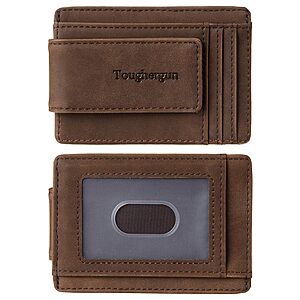 Toughergun Slim RFID Blocking Leather Money Clip Wallet (Coffee or Black)