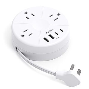 Addtam 7-in-1 Cruise Power Strip w/ 3 AC, 4 USB & 1' Retractable Cord Flat Plug $10 & More