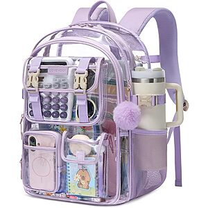 24L Lovevook Clear PVC School Backpack w/ Cup Holder & 15.6" Laptop Compartment