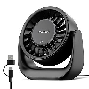6.4" Warmco DS1 3-Speed USB Touch Control Corded Fan (Black)