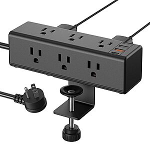 CCCEI 9-Outlet 1200J Desk Clamp Surge Protector w/ USB-A & 45W USB-C + 6' Flat Plug