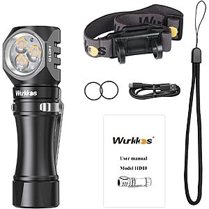 Wurkkos HD10 USB-C Rechargeable 1200LM LED Flashlight / Headlamp (4000K) $20.50 + Free S&H
