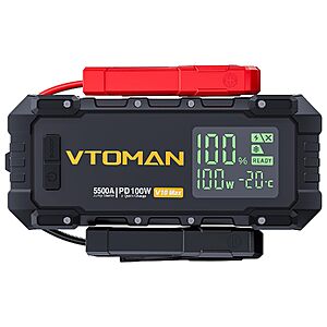 VTOMAN V10 Max 5500A Portable Jump Starter w/ 100W Bi-Directional Fast Charger $40 + Free S&H