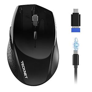 Tecknet Pro Silent Wireless Bluetooth Mouse w/ 6-Level DPI (Black)
