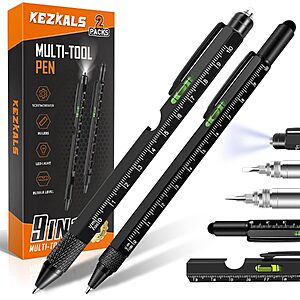 KEZKALS 9-in-1 & 6-in-1 Aluminum Multitool Pen Set w/ LED Flashlight & Screwdrivers