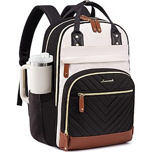 15.6" LOVEVOOK Laptop Backpack w/ Tumbler Holder (Beige-Black-Brown)