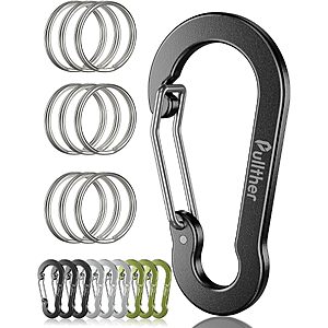 Pullther Fishing Gear: 9-Pk 2.7" Aluminum Carabiner Keychain Clips $5 & More