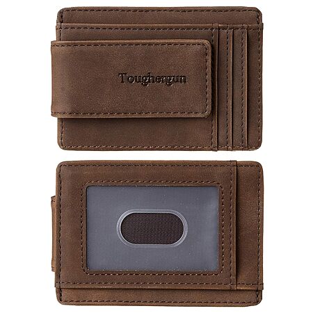 Toughergun Slim RFID Blocking Leather Money Clip Wallet (Coffee or Black)