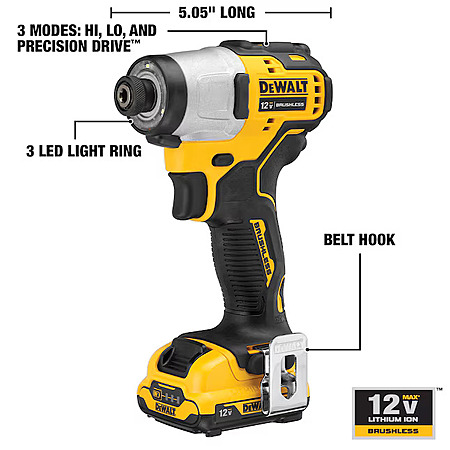 DEWALT XTREME 12-volt max 1/4-in Brushless Cordless Impact Driver (Battery Included and Charger Included and Soft Bag included) | DCF801F2 $49