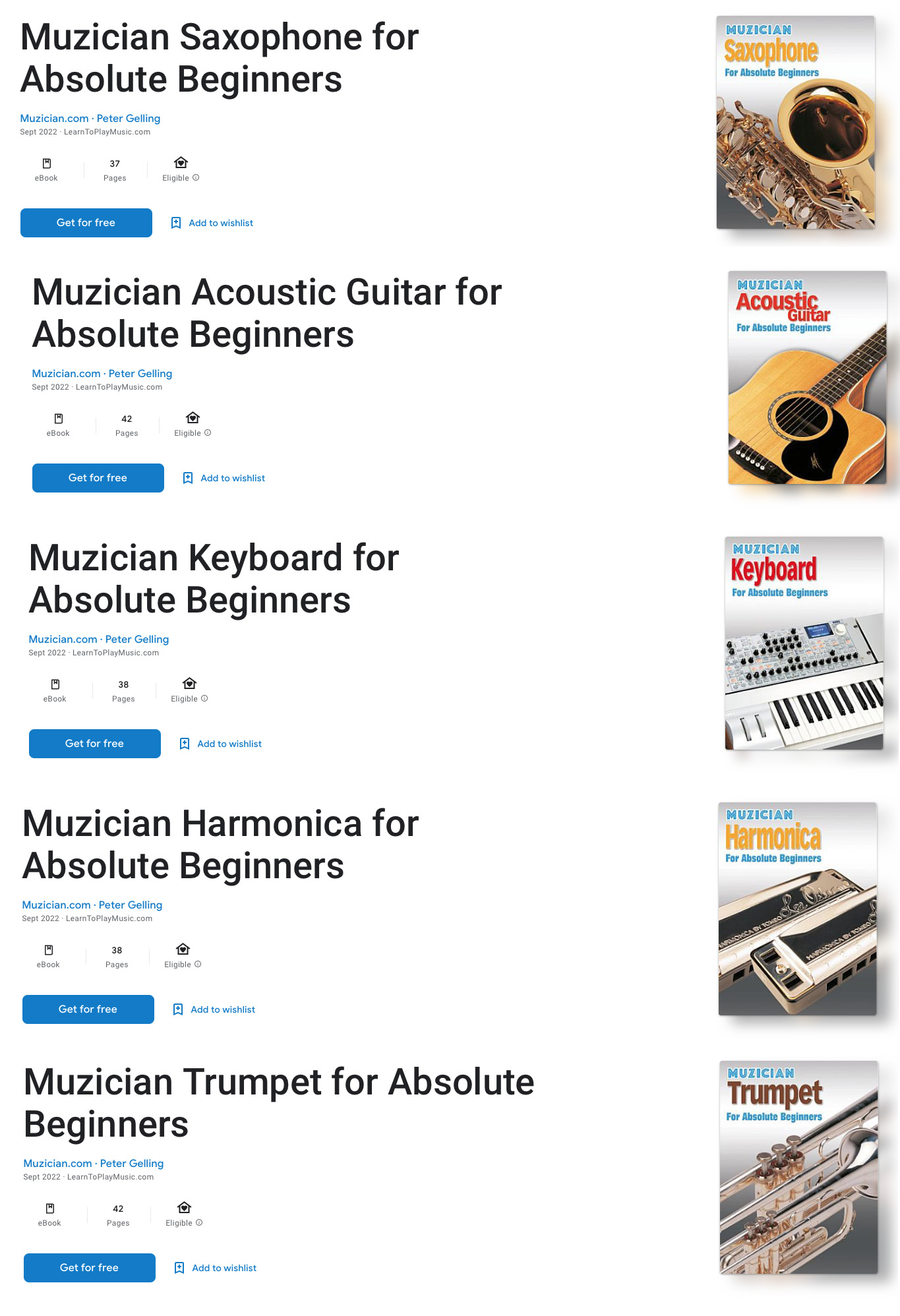 Learn Acoustic Guitar, Saxophone, Keyboard, Trumpet & Harmonica ebooks